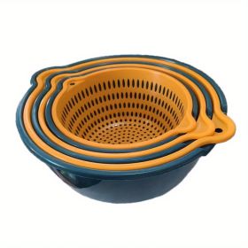 6pcs Household Drain Basket Set; Plastic Double Layered Kitchen Food Strainer Fruits Vegetable Washing Basket; Stackable Drain Bowls For Cleaning Wash