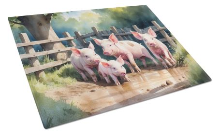 Piglets in the Mud Glass Cutting Board Decorative Tempered Glass Kitchen Cutting and Serving Board Large Size Chopping Board