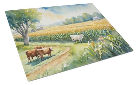 Cows by the Cornfield Glass Cutting Board Decorative Tempered Glass Kitchen Cutting and Serving Board Large Size Chopping Board