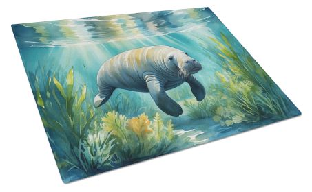 Manatee in a Seagrass Bed Glass Cutting Board Decorative Tempered Glass Kitchen Cutting and Serving Board Large Size Chopping Board