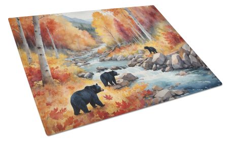 Bears Autumn in the Woods Glass Cutting Board Decorative Tempered Glass Kitchen Cutting and Serving Board Large Size Chopping Board