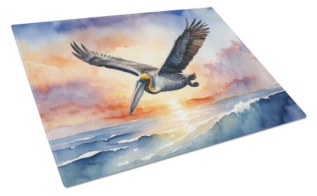 Pelican Fyling at Sunrise Glass Cutting Board Decorative Tempered Glass Kitchen Cutting and Serving Board Large Size Chopping Board