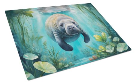 Manatee in a Crystal-Clear Spring Glass Cutting Board Decorative Tempered Glass Kitchen Cutting and Serving Board Large Size Chopping Board