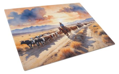 Cattle Drive at Sunset Glass Cutting Board Decorative Tempered Glass Kitchen Cutting and Serving Board Large Size Chopping Board