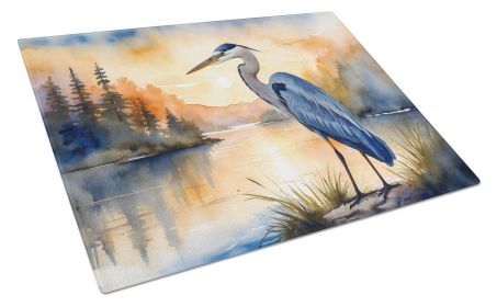 Blue Heron in the Golden Hour Glass Cutting Board Decorative Tempered Glass Kitchen Cutting and Serving Board Large Size Chopping Board