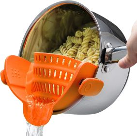 Kitchen Snap N Strain Pot and Pasta Strainer - Adjustable Silicone Clip On Strainer for Pots, Pans, and Bowls - Gray (Color: Orange)