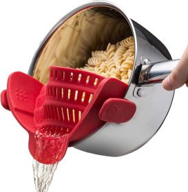 Kitchen Snap N Strain Pot and Pasta Strainer - Adjustable Silicone Clip On Strainer for Pots, Pans, and Bowls - Gray (Color: Red)