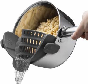 Kitchen Snap N Strain Pot and Pasta Strainer - Adjustable Silicone Clip On Strainer for Pots, Pans, and Bowls - Gray (Color: Grey)