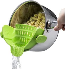 Kitchen Snap N Strain Pot and Pasta Strainer - Adjustable Silicone Clip On Strainer for Pots, Pans, and Bowls - Gray (Color: Green)