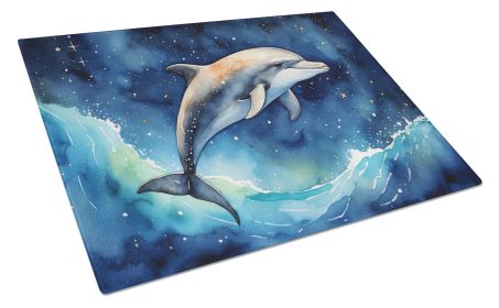 Dolphin in a Starry Sea Glass Cutting Board Decorative Tempered Glass Kitchen Cutting and Serving Board Large Size Chopping Board (Default: Default)