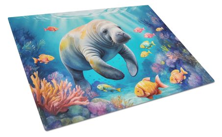 Summer Manatee Glass Cutting Board Decorative Tempered Glass Kitchen Cutting and Serving Board Large Size Chopping Board (Default: Default)